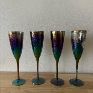 Anthropologie Iridescent Champagne Flutes Set of 4 – Rainbow Luster Glasses